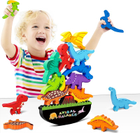 FFTROC Montessori Dinosaur Toys for 2 3 4 Year Old Boys - Wooden Stacking Dinosaur Toys for Kids 2-4