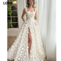 LORIE Tulle Evening Dresses Vestidos De Noche Leg Slit A-line Flowers Party Dresses Evening Gowns Robes De Soirée Prom Gowns