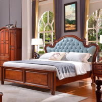 King/Queen Size European Style Solid Wood Double Bed Fashionable Confortable Soft Bed Traditional Bed Frame