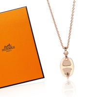 HERMES Mini Maillon 經典豬鼻子造型項鍊墜鍊-米白色/玫瑰金