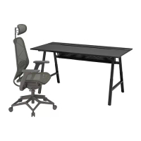UTESPELARE/STYRSPEL 電競桌/椅, 黑色/灰色