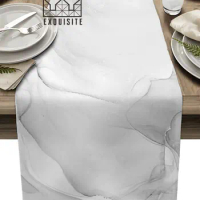 White Agate Marble Table Runner Wedding Party Dining Table Cover Cloth Placemat Napkin Home Kitchen Decoration