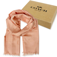 COACH 經典C LOGO羊毛混桑蠶絲巾圍巾禮盒(粉橘)