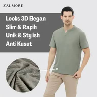 Zalmore Men Vneck Top Premium LUMA Waffle - Kaos Pria Anti Kusut Lembut Luxury touch White M