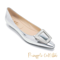 Pineapple Outfitter-FIELD 真皮方鑽釦方頭低跟鞋-銀色