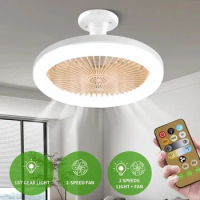 Ceiling Fans For Bedroom Living Room Ceiling Fans With Remote Control and Light LED Lamp Fan E27 Converter Base Smart Silent