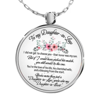 To My Daughter In Law Love Mom Cabochon Glass Rose Flower Pendant Necklace Family Jewelry Gifts