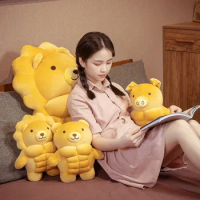 Big Muscle Body Teddy Bear Plush Toys Stuffed Pig/Bear/Lion Boyfriend Huggable Pillow Chair Cushion Birthday gift for Boy Girl