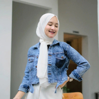 JAKET JEANS DENIM WANITA TERBARU OVERSIZE PREMIUM SNOWY Fit Outer Panjang Crop