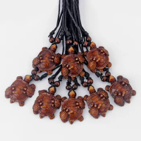 12pcs Faux Yak Bone Brown Turtle Tortoise Charm Pendants Necklace Black Wax Cooton Cord