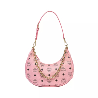MCM Aren Crescent Small Hobo Bag In Visetos Soft Pink