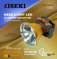 SENTER KEPALA LED 80WATT KISEKI CK-SK78G - CAHAYA TERANG - BATERAI 6.600mAh - TAHAN LAMA - WATERPROO