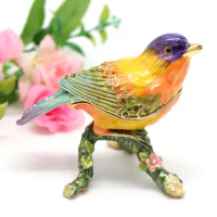 SHINNYGIFTS Enamel Pewter Magpie Small Ornaments Bird Trinket Box Wedding Gifts
