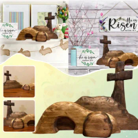 Easter Resurrection Scene Set Risen Wooden Tabletop Centerpieces Decorations The Tomb Was Empty Signs For Easter Home Holiday