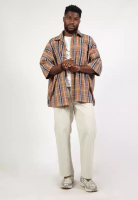Ocwa Studio OCWA DREW OVERSIZED FLANNEL PLAID BROWN CREAM MULTI Y2K SHIRT