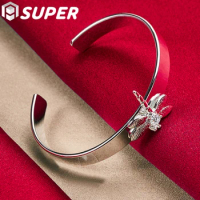 925 Sterling Silver Dragonfly Smooth Bangle Bracelet For Woman Man Wedding Engagement Fashion Charm Party Jewelry