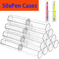 50Pcs Plastic Transparent Pen Cases Ballpoint Stylus Touch Pen Pencil Boxes Empty Clear Storage Cases For Students School