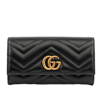 【GUCCI 古馳】GG Marmont 牛皮金屬雙G LOGO翻蓋長夾(黑色)