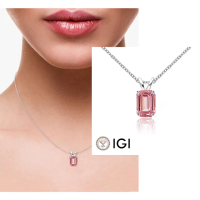 【Luster】IGI 1克拉 Fancy Intense Pink 祖母綠切割 培育鑽 粉紅鑽 18K金 鑽石項鍊(禮物傳遞摯愛閃耀永恆)