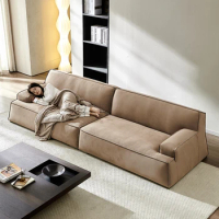 Fabric sofa, minimalist modern living room, straight row small unit, four seater, minimalist Damascus down sofa