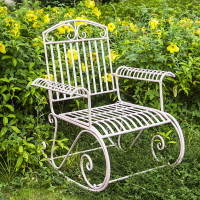 美式復古做舊粉色鐵質花園桌椅 搖椅庭院露臺休閑椅 庭院別墅裝飾