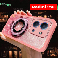 เคสโทรศัพท์, สำหรับ Redmi 15C 5G และ 4G 2025, พร้อมที่ใส่แหวน Bling, เคสแม่เหล็ก, Redmi15C สีแดง me 