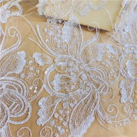 2025 White Butterfly Lace Wedding Dress Mermaid Tail Porcelain White Large Shell Silver Beads Sequin
