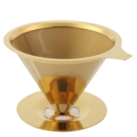 Double Wall Stainless Steel Titanium Gold Pour over Coffee Dripper Filter with Cup Stand and Handle