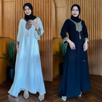 Gamis Abaya Humaira Crinkle  Airflow Luxury Renda Sultan - Pakaian Muslim Wanita Dress Kaftan Hitam 