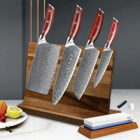 YARENH 4-6 PCS Kitchen Knife Set - 67 Layers Damascus Steel Utility Knives Sets - Magnetic Knife Holder Set With Rosewood Handle