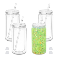 PumpkinSky DIY Kapasiti 16oz Mason Jar Cups Tahan pecah Boleh diguna semula Botol Air Lapisan dua Sn