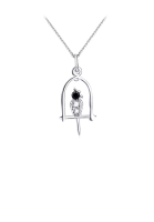 Glamorousky 925 Sterling Silver Fashion Cute Bird Cage Pendant with Cubic Zirconia and Necklace