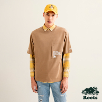 Roots 男裝-摩登都市系列 左胸拉鍊口袋落肩T恤-棕褐色