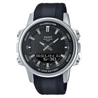 CASIO 粗曠造型大錶徑十年電力休閒雙顯錶-銀X黑面(AMW-880-1A)/47mm