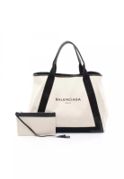 Balenciaga Pre-Loved BALENCIAGA NAVY CABAS navy hippopotamus M Handbag tote bag canvas leather off w