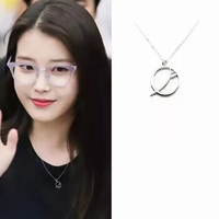 gold IU same Del luna hotel drama Round Lee Ji Eun Moon Necklace Kpop Fashion Chain Jewelry for Women Girls Valentine's Day Gift