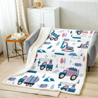 Kids Construction Truck Fleece Throw Blanket Boys Cartoon Cars Fuzzy Blanket for Sofa Bed Couch Machinery Excavator