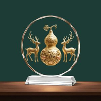 全城熱賣 - 五福臨門葫蘆水晶擺件客廳玄關電視櫃裝飾品鎮宅新房喬遷開業禮物福祿雙全【特大號】高32*30cm直徑水晶底座款