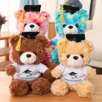 Commemorative Graduation Wagner Bear with T-shirt Black Cap Stuffed Animal Teddy Bear for Graduation Day Celebratory Keepsakes