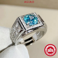 AGIAO Fashion Mewah PT950 Platinum Biru-Hijau Cincin