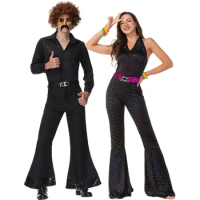 70's Disco Couple Costume Halloween Cosplay Costumes Vintage 80's Hippies Costume Men Women Music Festival Party Outfits