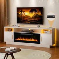 70'' TV Stand with 36'' Fireplace-LED Light Entertainment Center for 75 inch TV-White TV Cabinet with Storage, Modern TV Console