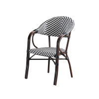 柏蒂家居-柯堤黑白雙色休閒扶手餐椅/陽台塑膠藤編造型椅/戶外庭院椅/洽談椅-60x52x86cm