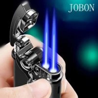 Jobon New Rocker Double Torch Jet Gas Lighter Windproof Cigar Cigarette Flint Lighter Inflated Accessories Gadgets Gift