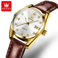 OLEVS 5522 Quartz Simple Watch Round-dial Leather Watchband Calendar Luminous