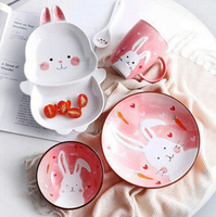 可愛動物創意陶瓷兒童餐具分格盤寶寶碗吃飯碗卡通碗盤子早餐勺杯