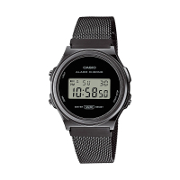 【CASIO 卡西歐】復古銀圓形數位電子錶-黑X米蘭錶帶(A-171WEMB-1)