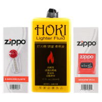 【HOKI】355ml打火機專用油+ZIPPO打火石 棉芯-3樣合購(非便宜煤油)