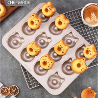 【Chefmade學廚原廠正品】熊貓造型蛋糕模具(WK9930金色12連熊貓甜甜圈蛋糕連模)