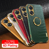 Luxury Plating Magnet Holder Ring Leather Case For Oppo Reno8T Reno8 T 4G Lens Protect Shockproof Coque Opo Orro Reno 8T 8 T 4G